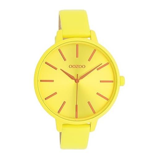 Oozoo orologio da donna con cinturino in pelle color line, diametro 42 mm, colori neon in diverse varianti, neon giallo, cinghia