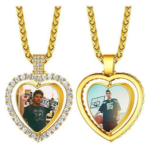 Custom4U collana personalizzata con 2 foto in rame a forma cuore argento nero oro placcato con aaa zirconi scintillanti collana fortunata catena 18-30