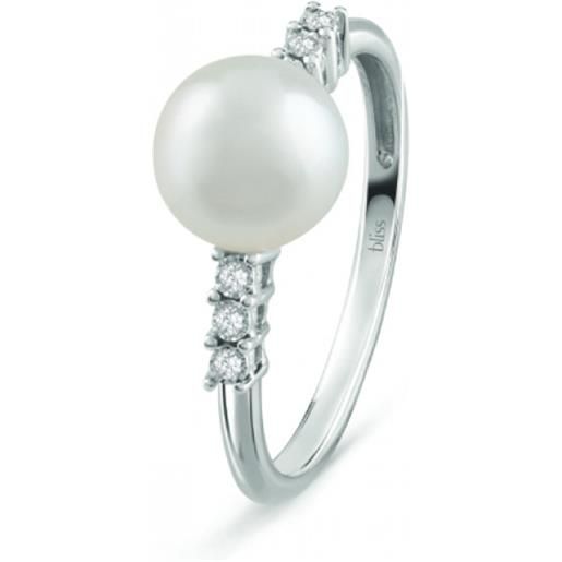 Bliss anello rugiada in oro bianco, perle e diamanti 0.03 ct