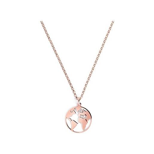 SINGULARU - collana mondo - pendente in argento sterling 925 con globo terrestre - catena in misura unica - gioielli da donna - placcato in oro rosa 18kt
