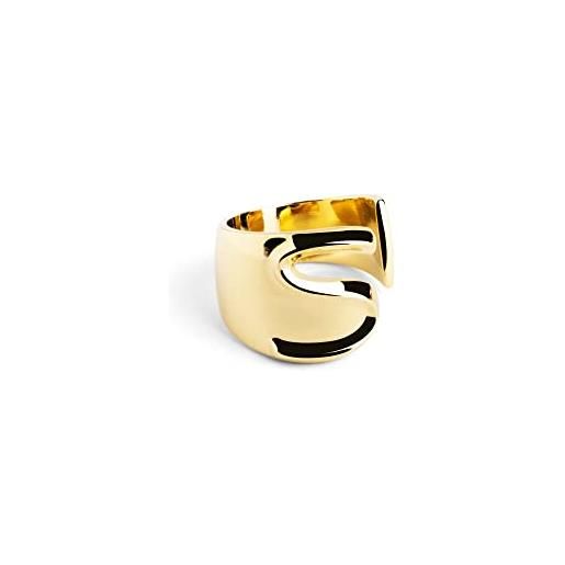SINGULARU - anello personalizzato letter signet oro - anello massiccio regolabile - ottone con finitura placcata in oro 18kt - misura unica - gioielli da donna - realizzato in europa - lettera s