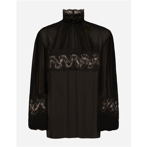 Dolce & Gabbana blusa collo alto in georgette e pizzo