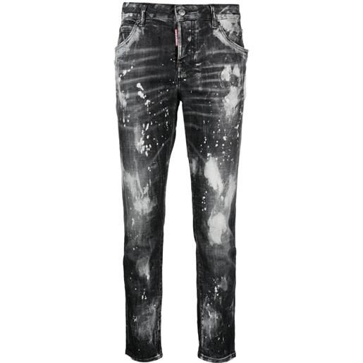 Dsquared2 jeans crop con stampa effetto vernice - nero