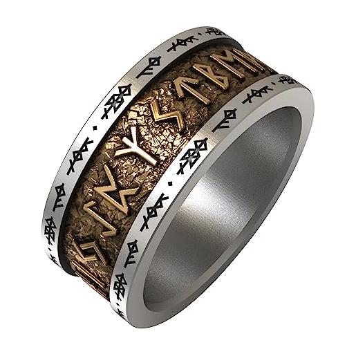 ForFox anello rune vichinghe nordiche in argento sterling 925 bicolore anello alfabeto runico nordico vichingo anello a fascia per uomo donna taglia 24