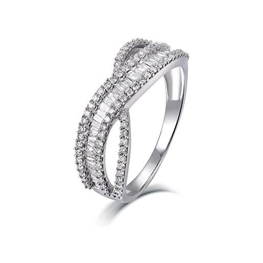 Bishilin anello fidanzamento 18kt oro bianco anelli san valentino diamante 0.63ct x a forma di croce, anniversario promessa fidanzamento anello donna, gioielli donna misura 16