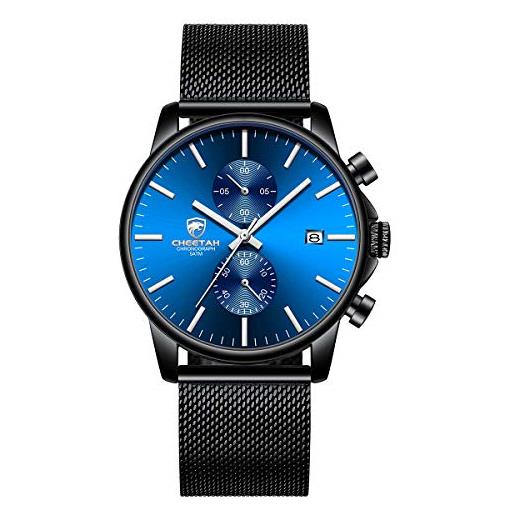 Affute orologi da uomo moda sport al quarzo analogico nero maglia acciaio inossidabile impermeabile cronografo orologio da polso automatico data
