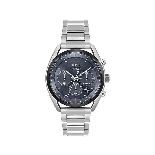 BOSS orologio con cronografo al quarzo da uomo collezione top con cinturino in acciaio inossidabile o silicone, stainless steel, blu (blue)