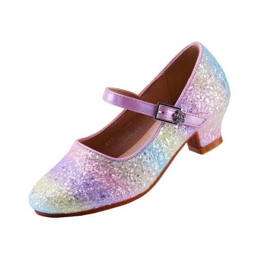 EIGHT KM scarpe da sposa con tacco alto per ragazze mary jane principessa scarpe da sposa per bambini, cristallo oro. , 34 eu