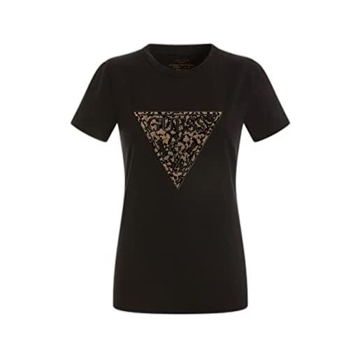 GUESS ss cn lidia tee t-shirt, nero/oro, l donna