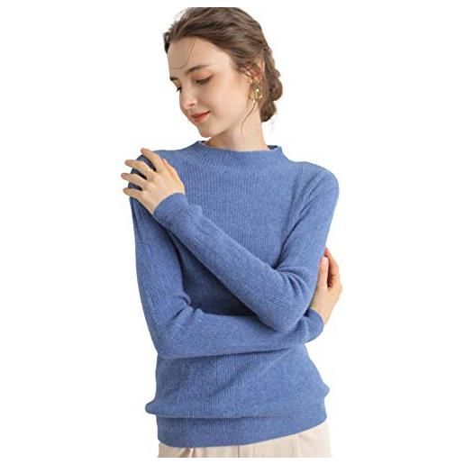 MeetMetro 100% merino maglione da donna con collo alto pullover dolcevita lavorato a maglia leggero in lana autunno e inverno a manica lunga, blue, xl