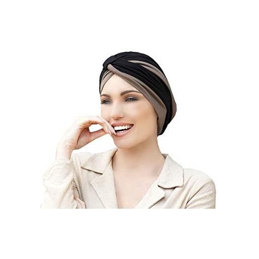 MASUMI amelia - copricapo a turbante per pazienti cancro, per chi soffre di alopecia o perdita di capelli - donna - nero e tortora
