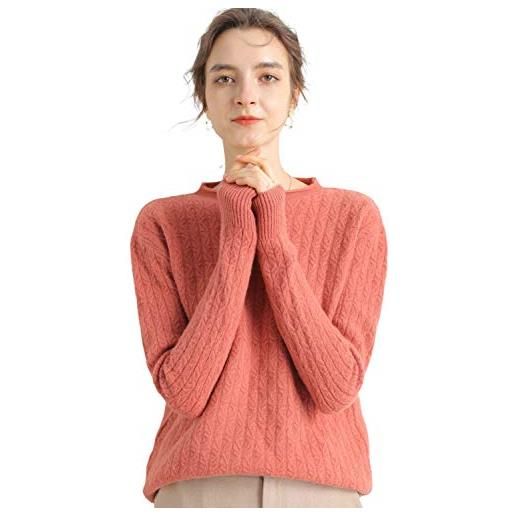 MeetMetro maglione da donna in 100% lana merino pullover dolcevita lavorato a maglia leggero autunno e inverno a manica lunga, rose, m
