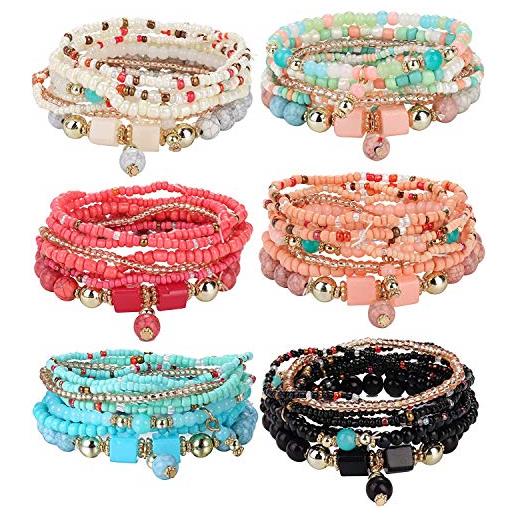 LOLIAS 6pcs bracciali perline bohémien set per donna braccialetti multistrato per ragazze braccialetti perline impilabili braccialetti fascino boho bracciali