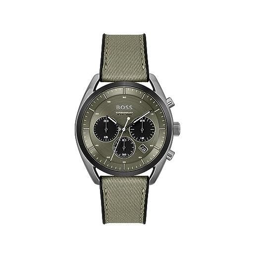 BOSS orologio con cronografo al quarzo da uomo collezione top con cinturino in acciaio inossidabile o silicone, silicone, verde (khaki)