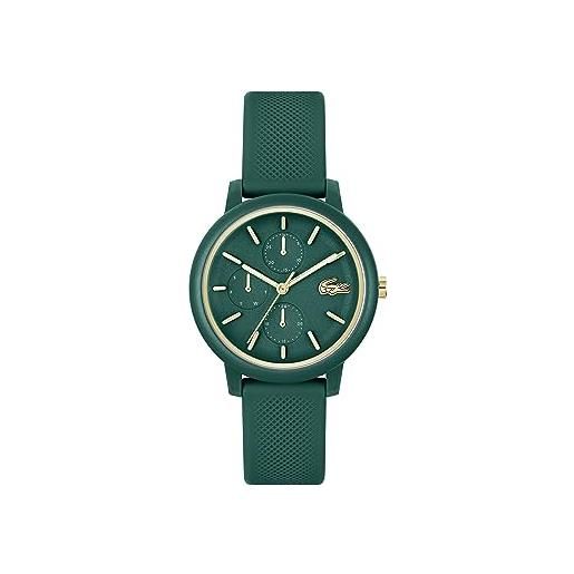 Lacoste orologio analogico multifunzione al quarzo da donna collezione lacoste. 12.12 multi con cinturino in silicone, verde (green)