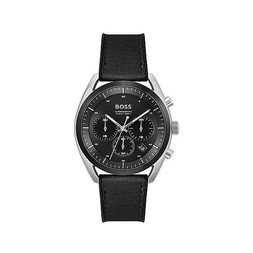 BOSS orologio con cronografo al quarzo da uomo collezione top con cinturino in acciaio inossidabile o silicone, silicone, nero (black)