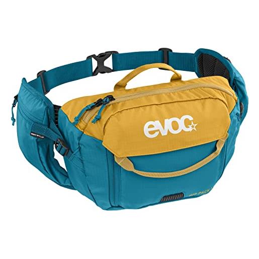 EVOC hip pack 3l hip bag waist bag (capacità 3l, airflow contact system, cintura regolabile, sistema venti flap), clay yellow/ocean