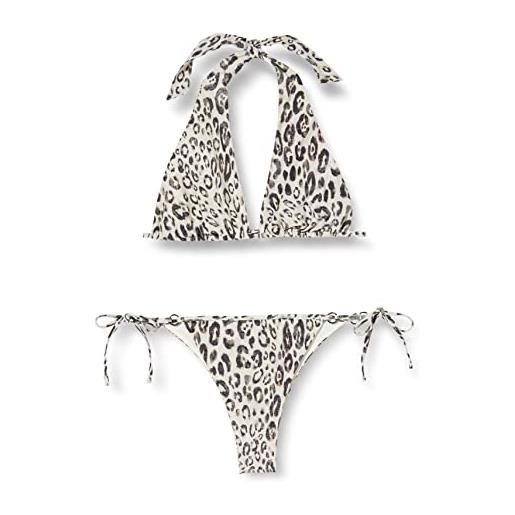 Emporio Armani bikini brasiliano da donna in lurex testurizzato con fascia e perizoma set, stampa animalier, xl