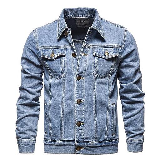 Duohropke giacca di jeans da uomo blu denim, casual, shacket jean, cappotto, camionista, jean, foro, falso, due pezzi, giacca in denim, giacca vintage, bu1, xxxxxl