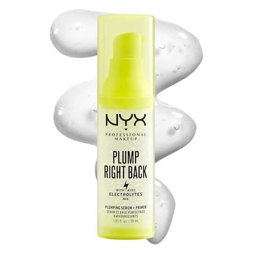Nyx professional makeup plump right back primer & siero, con elettroliti, formula vegana, 30ml