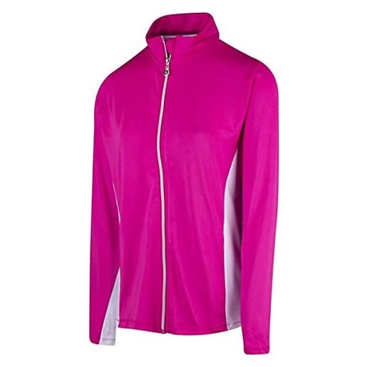 Island Green - maglietta da golf con zip a contrasto, traspirante, traspirante, donna, maglietta da golf, igltl2055_hpiwh_m, colore: rosa acceso/bianco, m