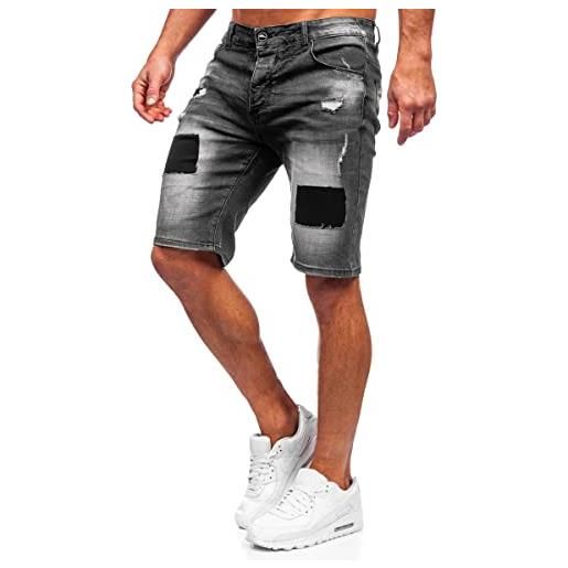 BOLF uomo pantaloni corti jeans denim strappati bermuda shorts estivi regular fit casual style mp0037n nero m [7g7]