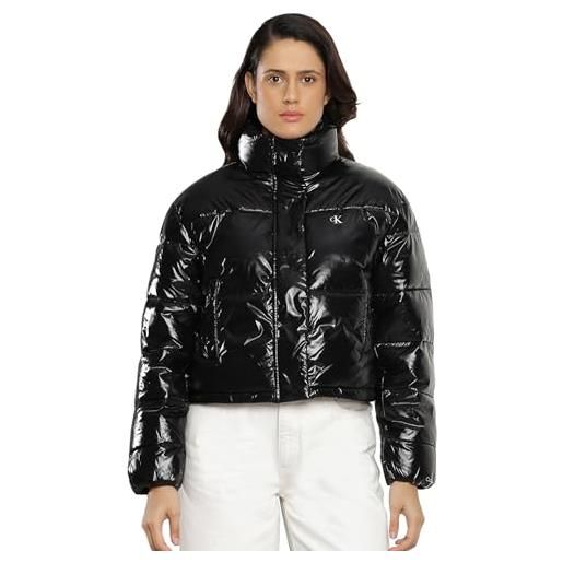 Calvin Klein Jeans giacca donna cropped shiny puffer giacca invernale, nero (ck black), l