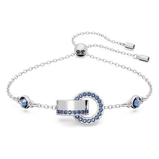 Swarovski hollow braccialetto, con anelli concatenati e pavé di cristalli Swarovski a taglio rotondo, placcatura in tonalità rodio, blu
