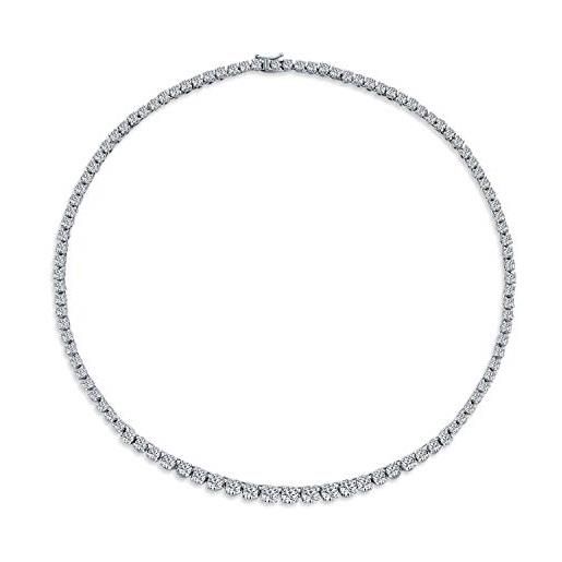 Bling Jewelry classico tradizionale collana da tennis affermazione prong set a grappolo graduata di zirconi cubici aaa cz per matrimoni promessi sposi donne placcata in argento