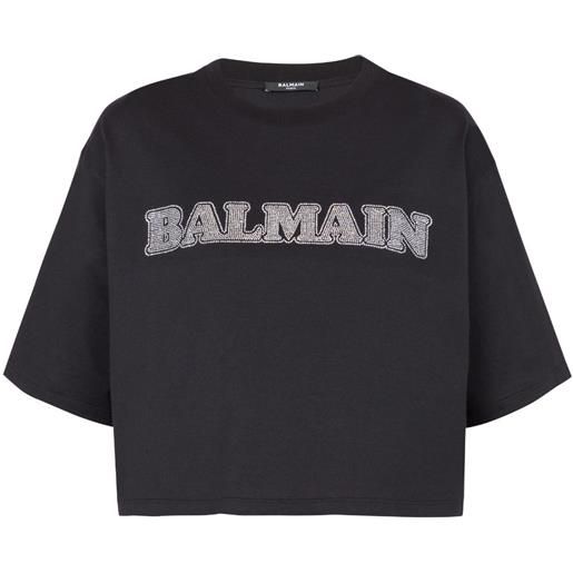 Balmain t-shirt con strass crop - nero