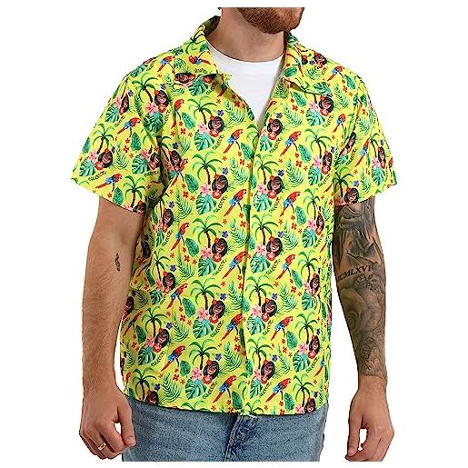 I LOVE FANCY DRESS LTD costume da camicia hawaiana da uomo - camicia aloha gialla con fantasia palme - adulti festa in spiaggia estiva costume da surfista di addio al celibato vacanza luau tiki (xx-grande)