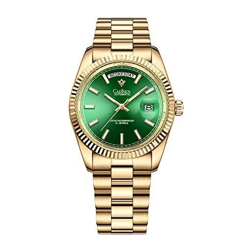 FINNIAN cadisen orologio meccanico automatico da uomo con vetro zaffiro cinturino in acciaio inox classico casual, verde