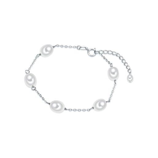 Valero Pearls bracciale di perle da donna in argento sterling 925 con perla di coltura di acqua dolce chicco di riso ca. 7,0-7,5 mm