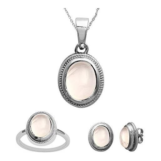 Shine Jewel anello in argento sterling 925 con pietra di quarzo rosa, fatto a mano e argento, 56 (17.8), colore: bianco, cod. Shpdsr-106