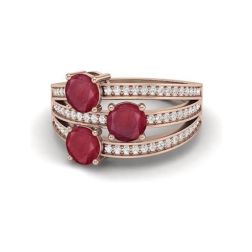 MOONEYE anello solitario di fidanzamento con tre pietre in argento sterling 925 con gemma riempita di vetro rubino da 1,92 carati per le donne oro rosa vermeil, 11