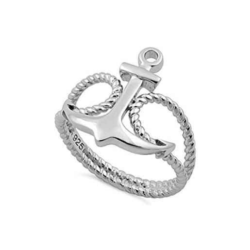 Shine Jewel argento sterling 925 placcato platino con ancora delicata corda impilabile aperto delicato anello di ancoraggio minimalista (17)