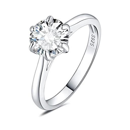 JewelryPalace 2ct classic anello solitario donna argento 925 con creato moissanite, diamante simulato anelli con pietra rotonda, semplice fedine fidanzamento in argento set gioielli donna 22