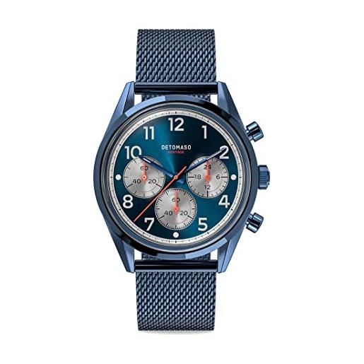 Detomaso heritage chronograph blu orologio da polso da uomo, analogico, al quarzo, maglia milanese, blu, blu, bracciale