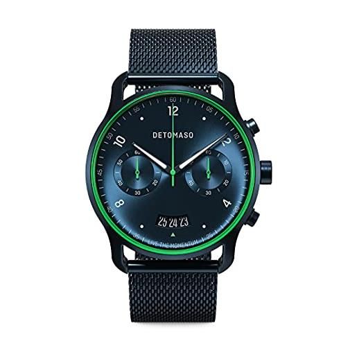 Detomaso sorpasso velocita blu verde orologio da polso uomo analogico quarzo mesh milanese, blu