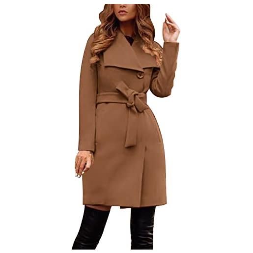 MaNMaNing cappotto donna giacca invernale cappotto avvolgente in lana tinta unita con collo a bavero elegante da donna con cintura