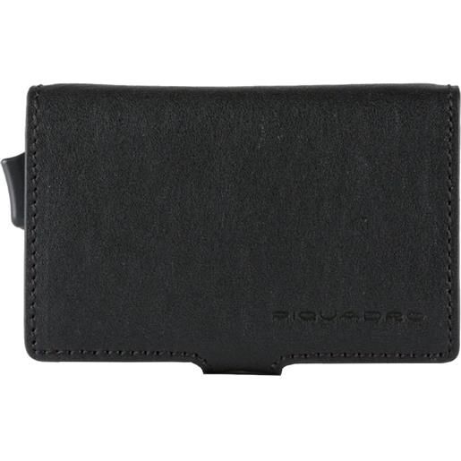 Piquadro black square compact wallet, 6+2cc e banconote, pelle nero