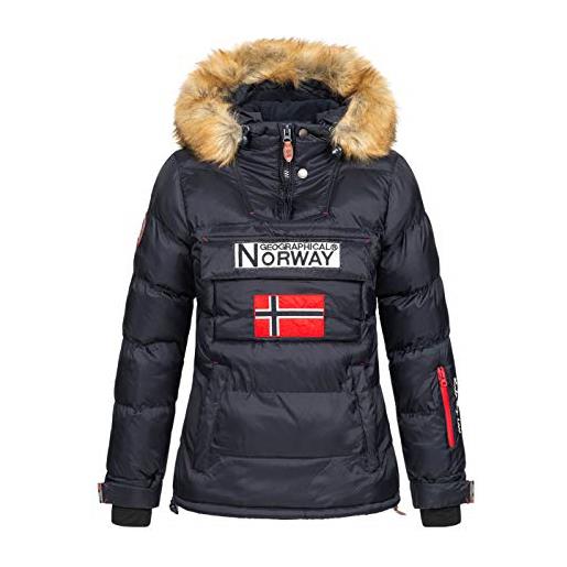Geographical Norway belancolie lady - parka caldo da donna - cappotto cappuccio pelliccia sintetica - giacca vento invernale - giacca corta fodera calda - regalo da donna (marine, l)