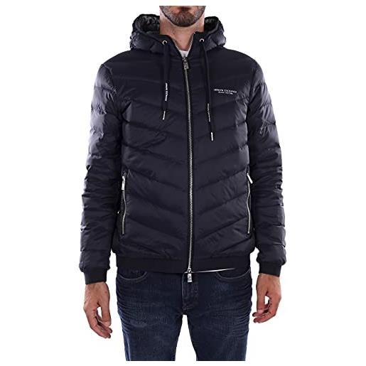 Armani Exchange giacca trapuntata con cappuccio e cerniera, logo milano/new york, nero/melange grigio b, l uomo