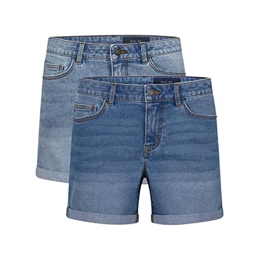 Noisy may be. Lucky, pantaloncini corti da donna, in jeans, estivi, in denim elasticizzato, cotone, blu, nero, s, m, l, xl, xxl, confezione da 2 pezzi, medium blue & dark grey (27028348), m