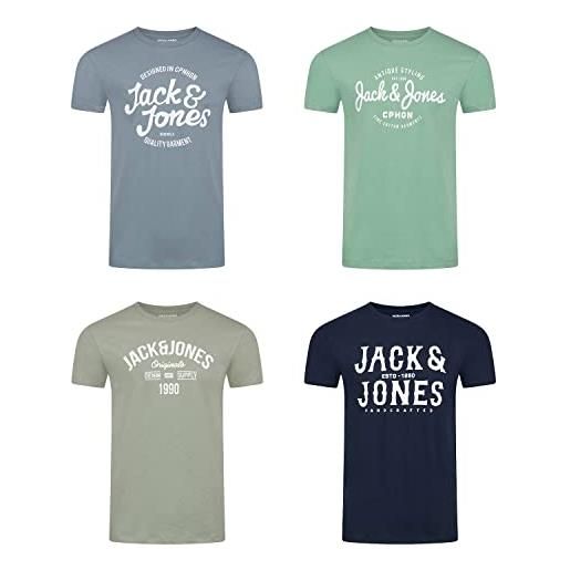 JACK & JONES jjlino - maglietta a maniche corte, con scollo rotondo, vestibilità normale, 100% cotone, colore nero, bianco, verde, rosso, blu, grigio, s, m, l, xl, xxl, 3xl, pacchetto 1, l