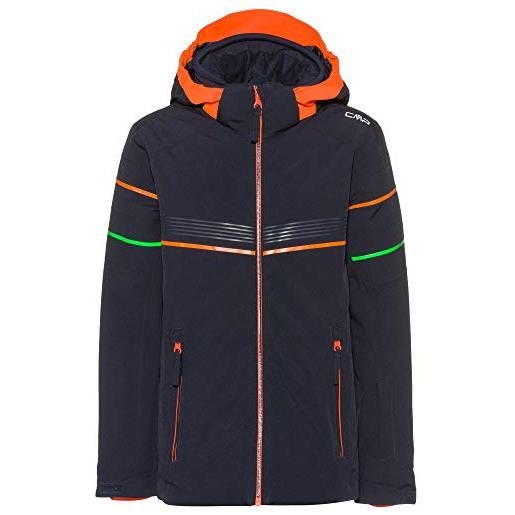 CMP - giacca elasticizzata da sci da bambini con cappuccio removibilie, black blue, 128