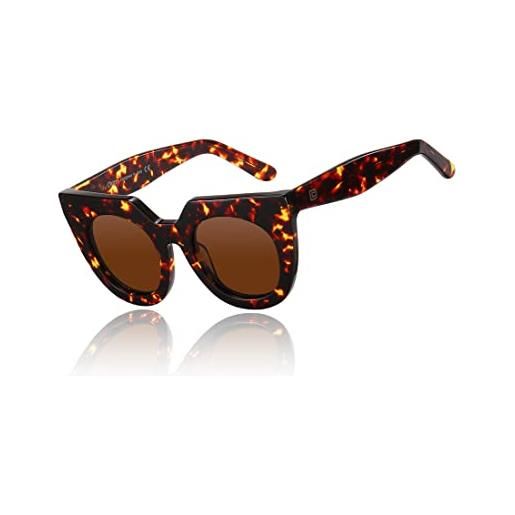 DUCO occhiali da sole polarizzati oversize alla moda donna cat eye montatura quadrata occhiali da sole vintage uv400 grandi designer dc1201, tartaruga, 49
