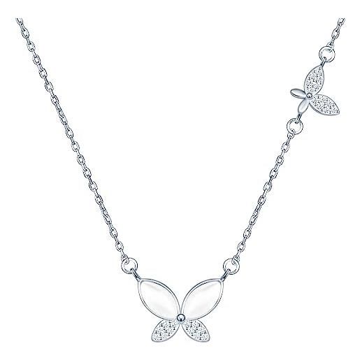 Yumilok collana da donna con ciondolo, in argento sterling 925, con zirconi, opale, farfalla, per donne e fidanzate