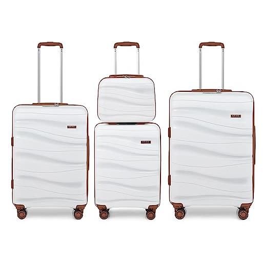 KONO set di 4 valigie rigida 36/55/66/76cm polipropilene valigia trolley con tsa lucchetto e 4 ruote (bianco crema)