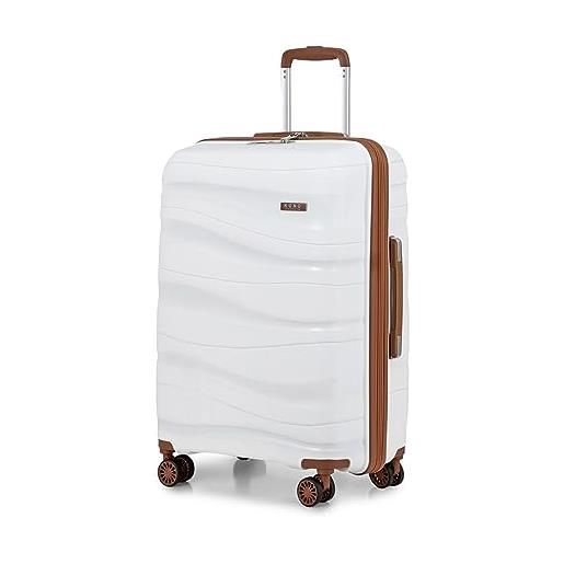 KONO valigia media rigida da 66cm trolley medio leggero polipropilene valigie con tsa lucchetto e 4 ruote (bianco crema)